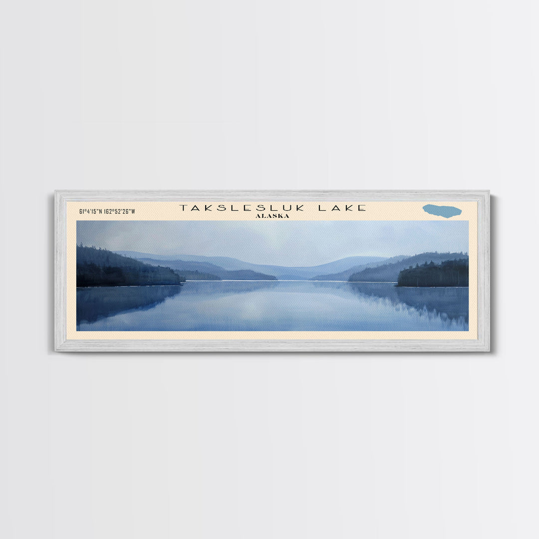 Takslesluk Lake Panoramic Wall Art, Framed Canvas Print, Lake House Decor, Travel Poster, Serene Lake Scene, Living Room Decor