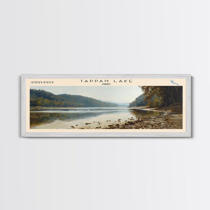 Tappan Lake Ohio Panoramic Wall Art, Framed Canvas Print, Lake House Decor, Travel Poster, Scenic Lake Scene, Living Room Decor