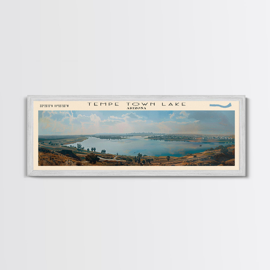 Tempe Town Lake Arizona Panoramic Wall Art, Framed Canvas Print, Lake House Decor, Travel Poster, Scenic Lake Scene, Living Room Decor, Bedroom Art