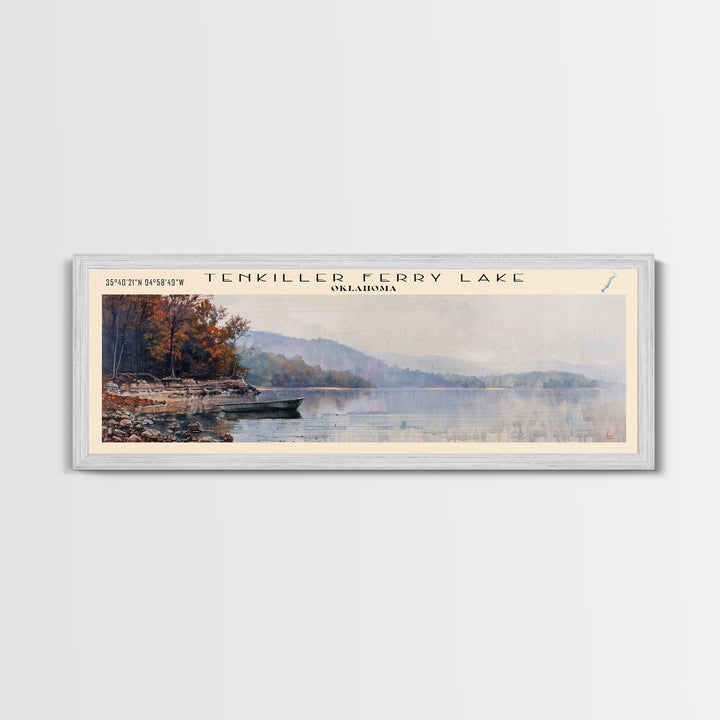 Tenkiller Ferry Lake Oklahoma Panoramic Wall Art, Framed Canvas Print, Lake House Decor, Travel Poster, Beautiful Lake Scene, Living Room Decor, Scenic Art