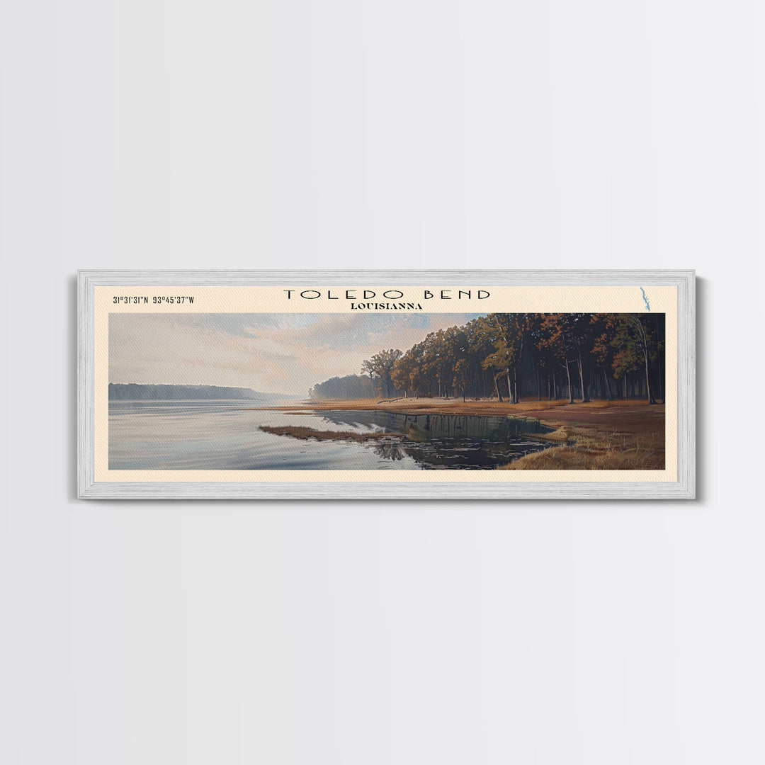 Toledo Bend Reservoir Louisiana Panoramic Wall Art, Framed Canvas Print, Lake House Decor, Travel Poster, Beautiful Lake Scene, Home Art