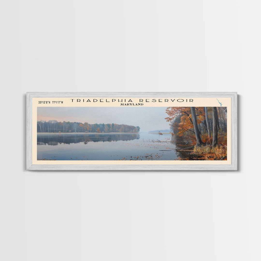 Triadelphia Reservoir Maryland Panoramic Wall Art, Framed Canvas Print, Lake House Decor, Travel Poster, Beautiful Lake Scene, Bedroom Decor