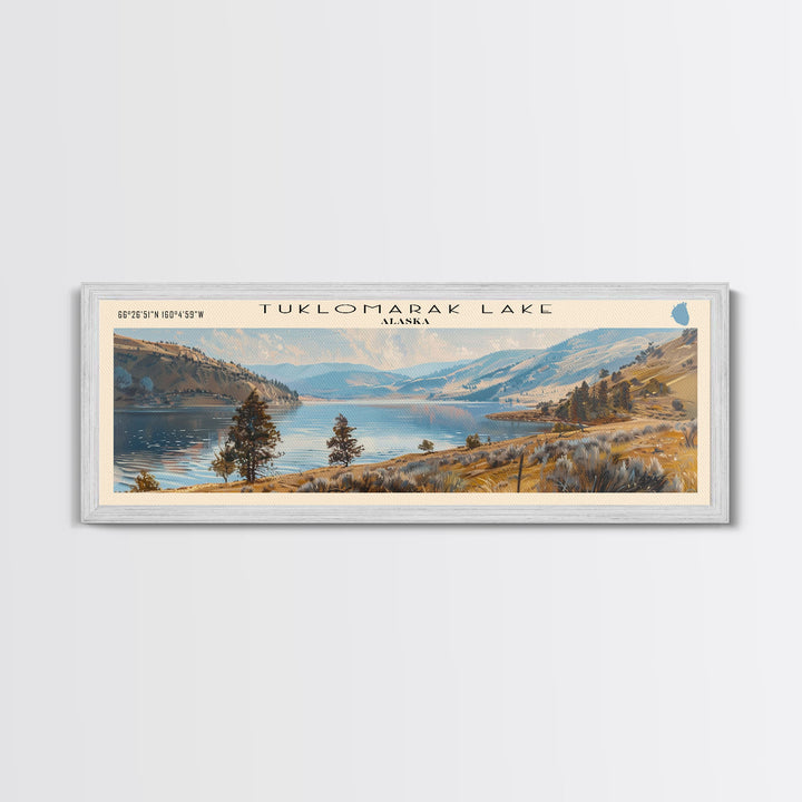 Tuklomarak Lake Panoramic Wall Art, Framed Canvas Print, Lake House Decor, Travel Poster, Serene Landscape, Living Room Decor