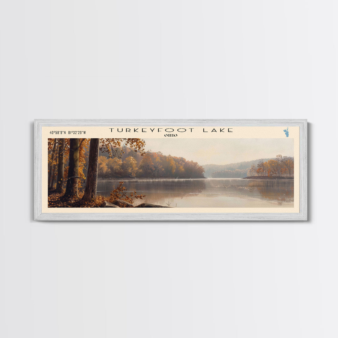 Turkeyfoot Lake Ohio Panoramic Wall Art, Framed Canvas Print, Lake House Decor, Travel Poster, Scenic Lake Scene, Bedroom Decor