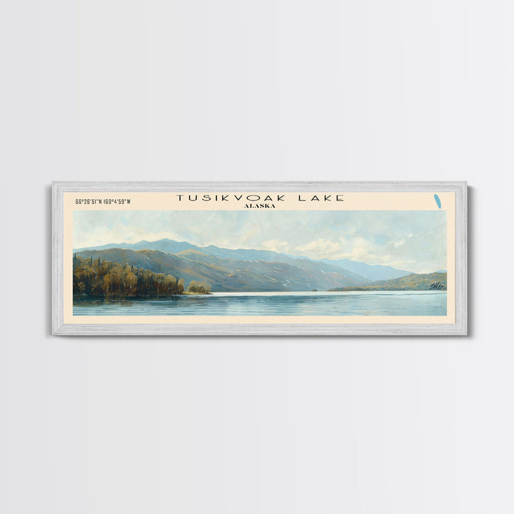 Tusikvoak Lake Panoramic Wall Art, Framed Canvas Print, Lake House Decor, Travel Poster, Serene Landscape, Home Decor