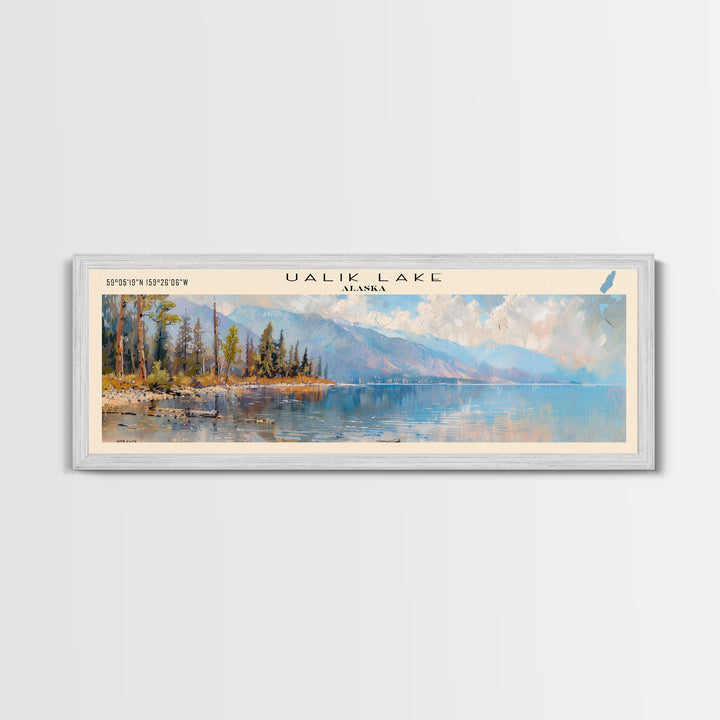 Ualik Lake Panoramic Wall Art, Framed Canvas Print, Lake House Decor, Travel Poster, Beautiful Lake Scene, Home Decor