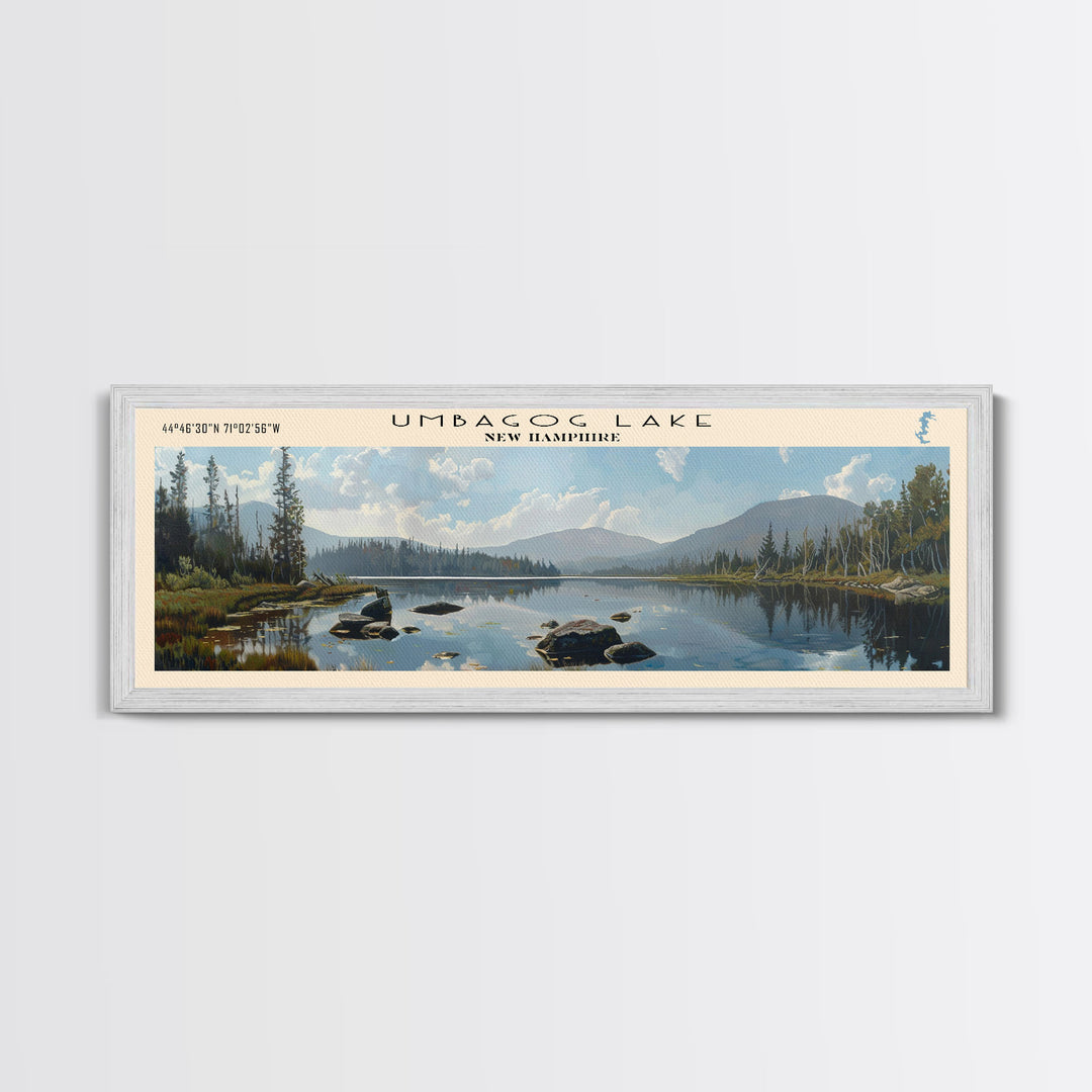 Umbagog Lake New Hampshire Panoramic Wall Art, Framed Canvas Print, Lake House Decor, Travel Poster, Serene Landscape, Living Room Art