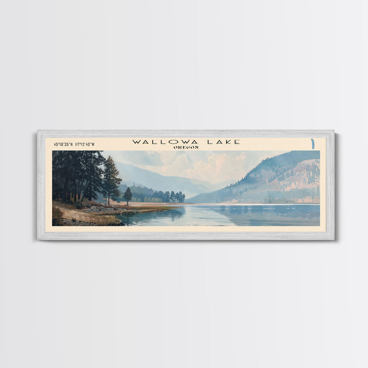 Wallowa Lake Oregon Panoramic Wall Art, Framed Canvas Print, Lake House Decor, Travel Poster, Serene Landscape, Home Art