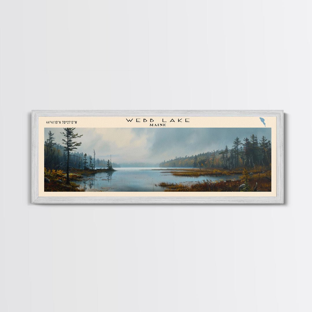 Webb Lake Maine Panoramic Wall Art, Framed Canvas Print, Lake House Decor, Travel Poster, Beautiful Lake Scene, Bedroom Decor