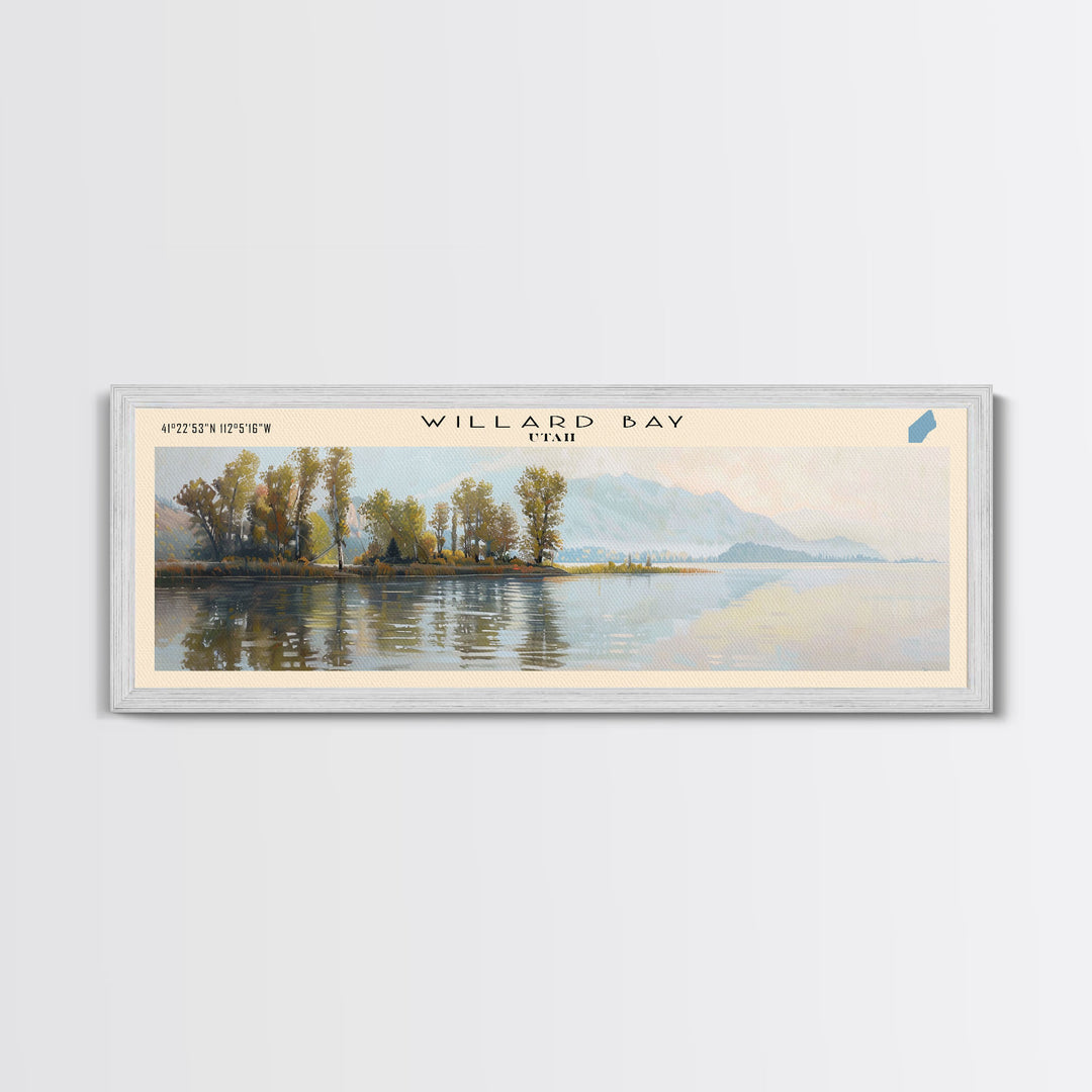 Willard Bay Utah Panoramic Wall Art, Framed Canvas Print, Lake House Decor, Travel Poster, Beautiful Lake Scene, Bedroom Art