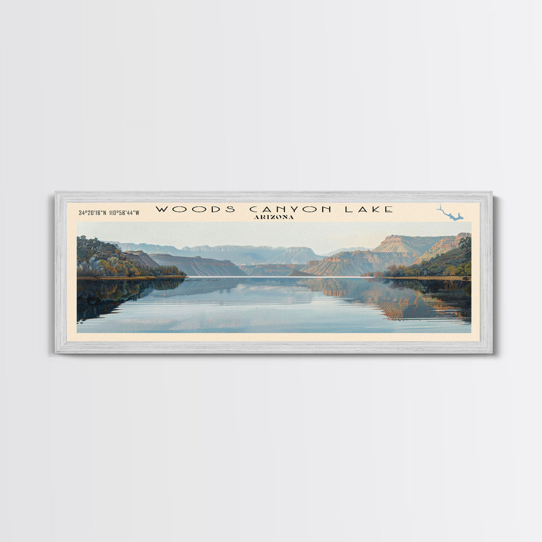 Woods Canyon Lake Arizona Panoramic Wall Art, Framed Canvas Print, Lake House Decor, Travel Poster, Serene Landscape, Home Art