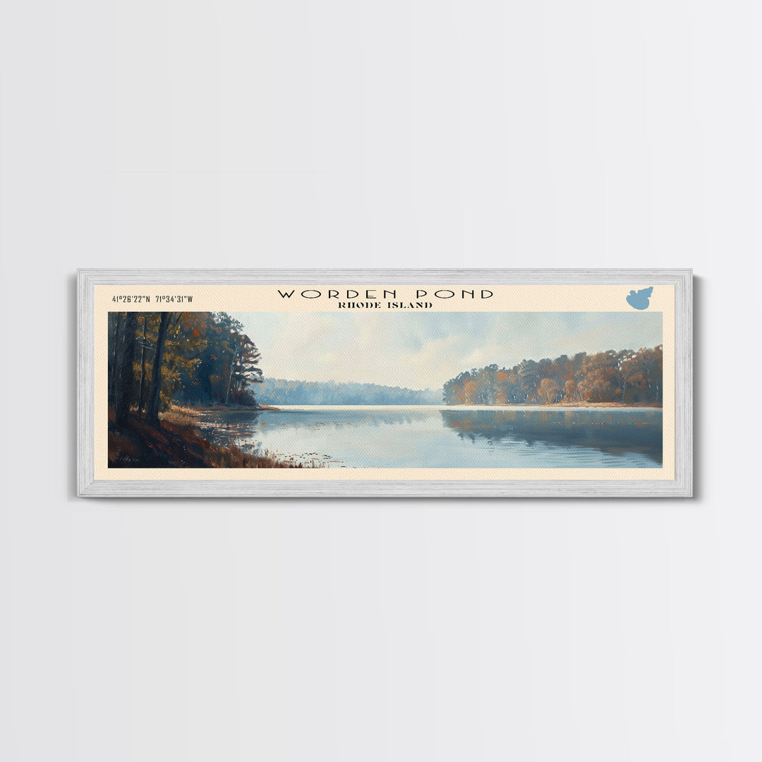 Worden Pond Rhode Island Panoramic Wall Art, Framed Canvas Print, Lake House Decor, Travel Poster, Beautiful Lake Scene, Living Room Decor