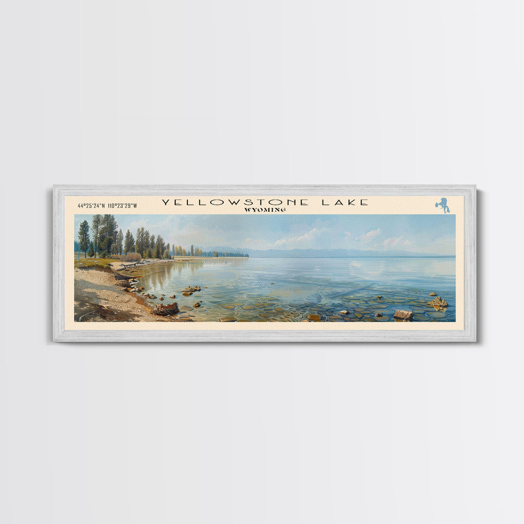 Yellowstone Lake Panoramic Wall Art, Framed Canvas Print, Lake House Decor, Travel Poster, Beautiful Lake Scene, Living Room Decor