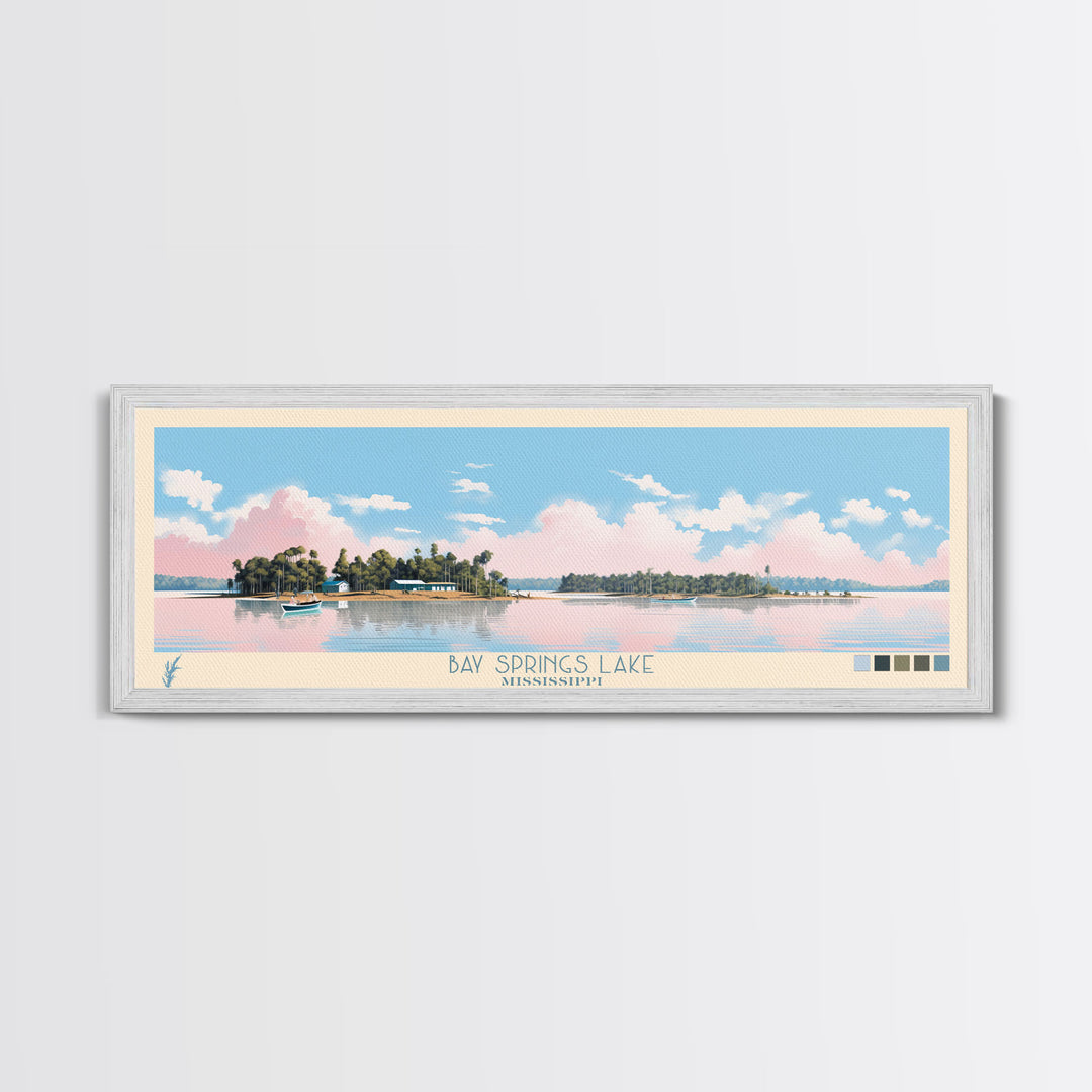 Bay Springs Lake Mississippi Framed Canvas Print, Panoramic Wall Art, Midcentury Modern, Pop Art, Travel Poster, Scenic Living Room Decor, Bedroom Art