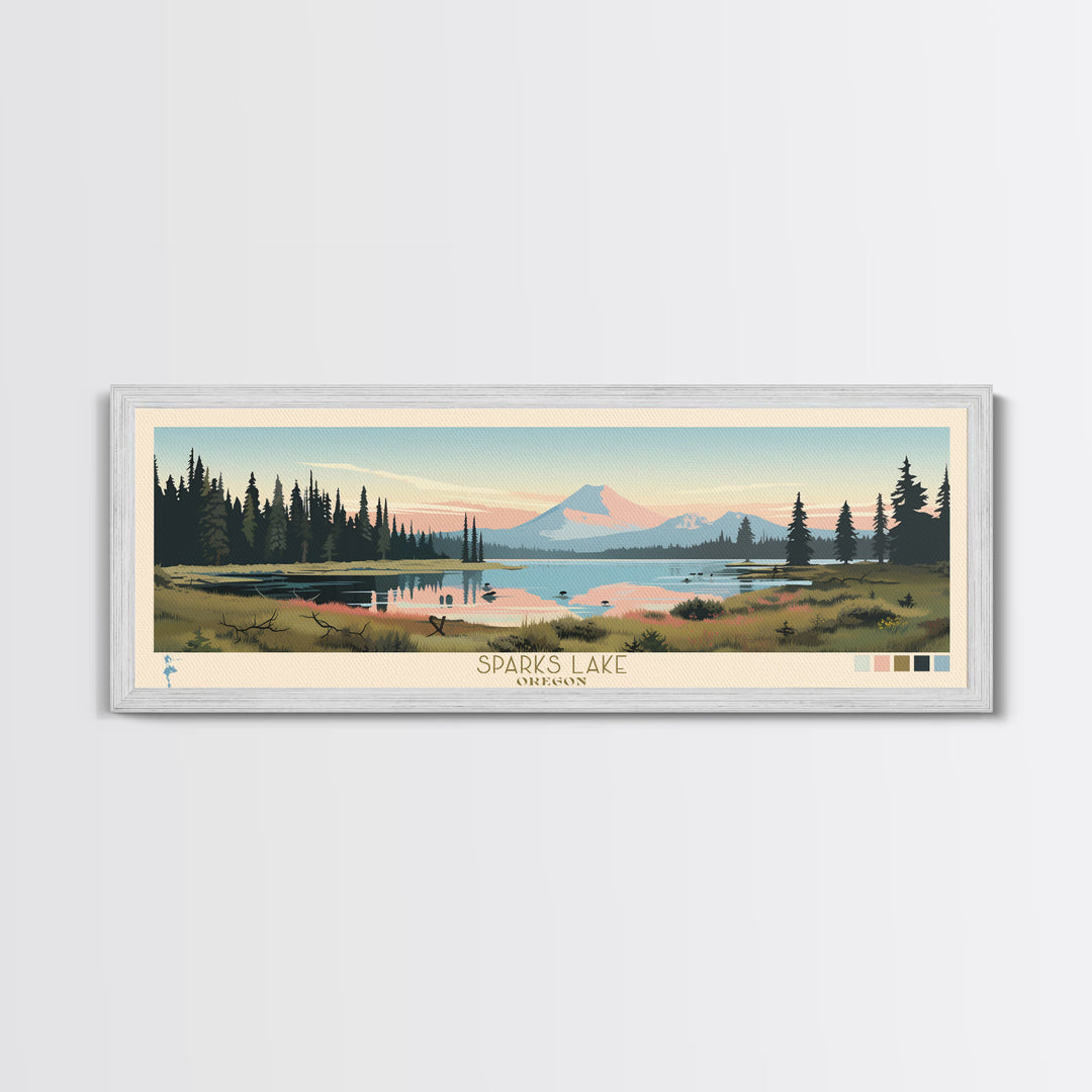 Sparks Lake, Oregon Framed Canvas Print, Lake House Decor, Midcentury Modern Art, Pop Art, Travel Poster, Bedroom Wall Art