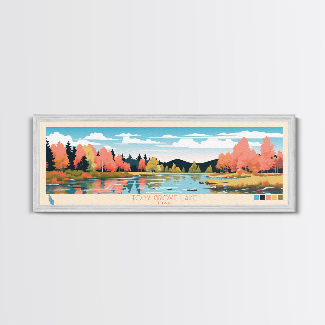 Tony Grove Lake, Utah Framed Canvas Print, Lake House Decor, Midcentury Modern Art, Pop Art, Travel Poster, Living Room Wall Art