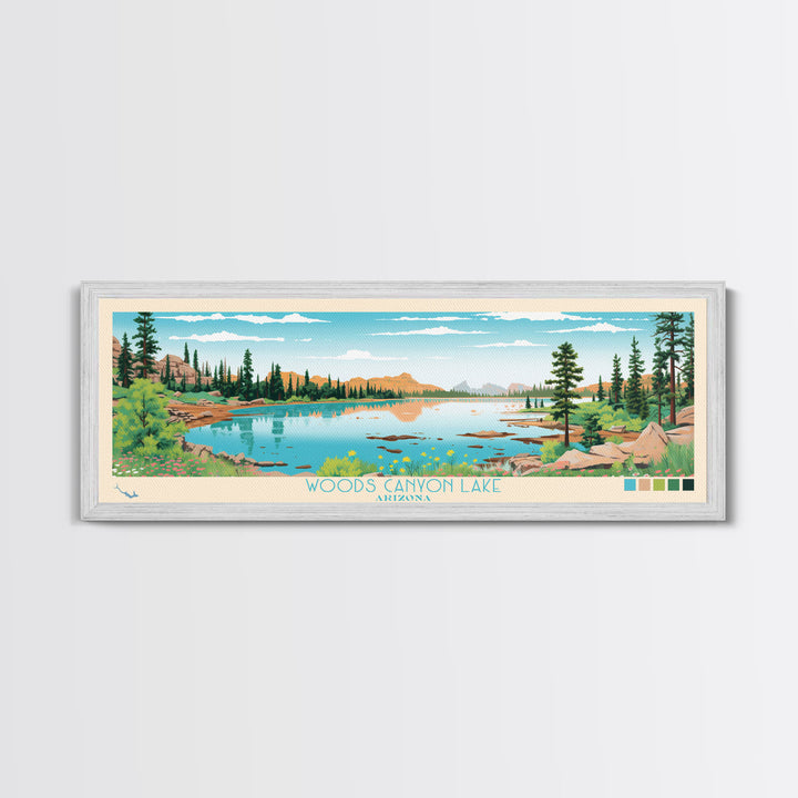 Woods Canyon Lake, Arizona Panoramic Framed Canvas Print, Lake House Art, Midcentury Modern Decor, Pop Art, Travel Poster