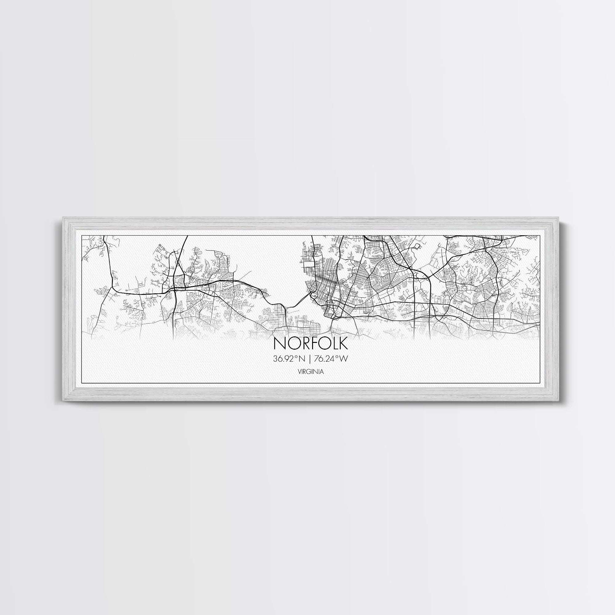 Panoramic Norfolk City Map, Virginia Art, Map Print, Minimalist Wall Art, Canvas Art, Housewarming Gift, Street Map Art, Closing Gift