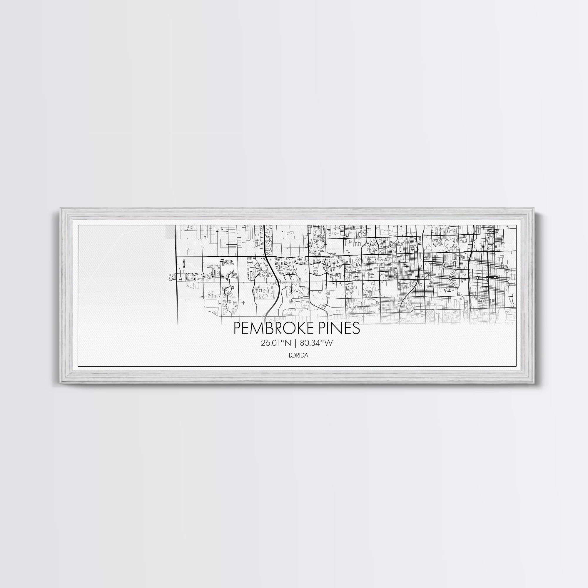 Panoramic Pembroke Pines City Map, Florida Art, Map Print, Minimalist Wall Art, Canvas Art, Housewarming Gift, Street Map Art, Closing Gift