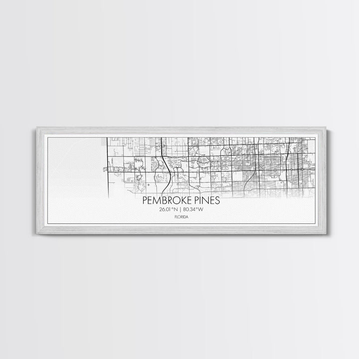 Panoramic Pembroke Pines City Map, Florida Art, Map Print, Minimalist Wall Art, Canvas Art, Housewarming Gift, Street Map Art, Closing Gift