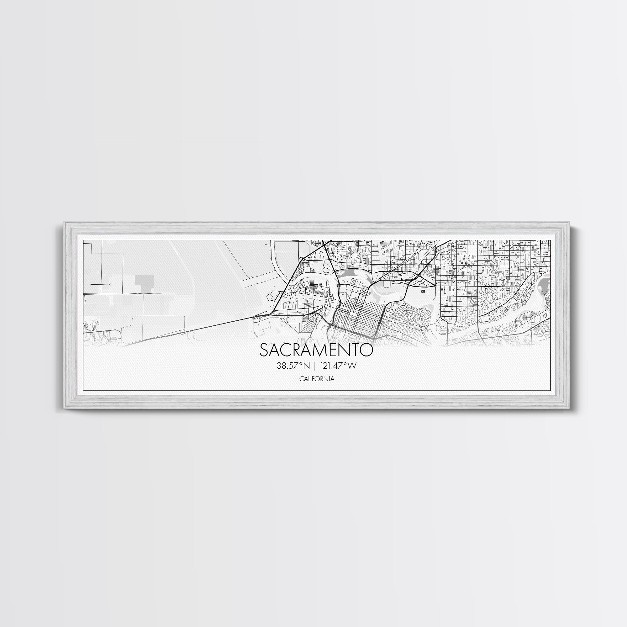 Panoramic Sacramento City Map, California Art, Map Print, Minimalist Wall Art, Canvas Art, Housewarming Gift, Street Map Art, Closing Gift