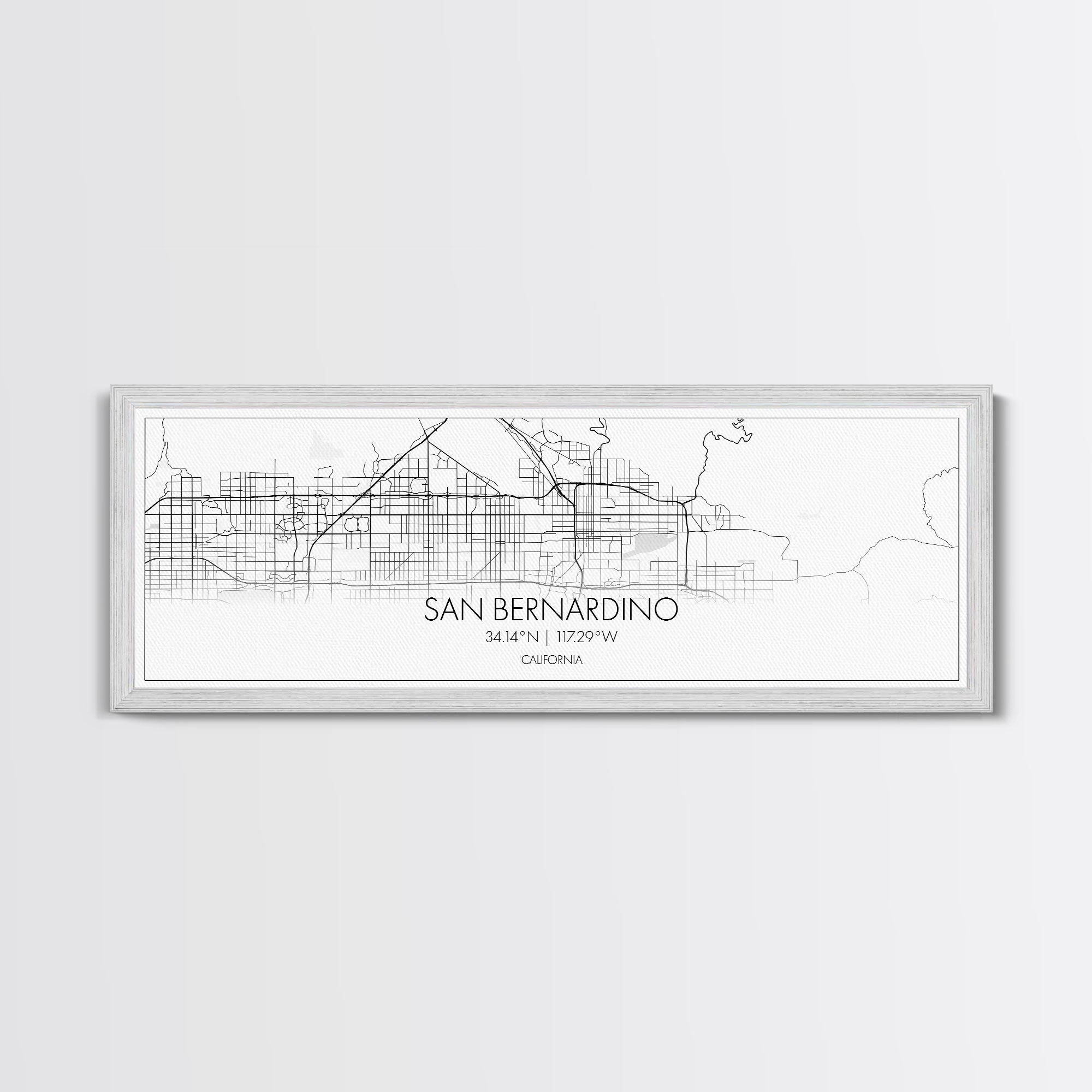 Panoramic San Bernardino City Map, California Art, Map Print, Minimalist Wall Art, Canvas Art, Housewarming Gift, Street Map, Closing Gift