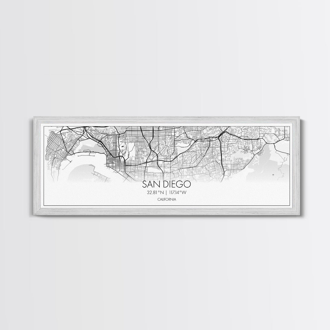 Panoramic San Diego City Map, California Art, Map Print, Minimalist Wall Art, Canvas Art, Housewarming Gift, Street Map Art, Closing Gift