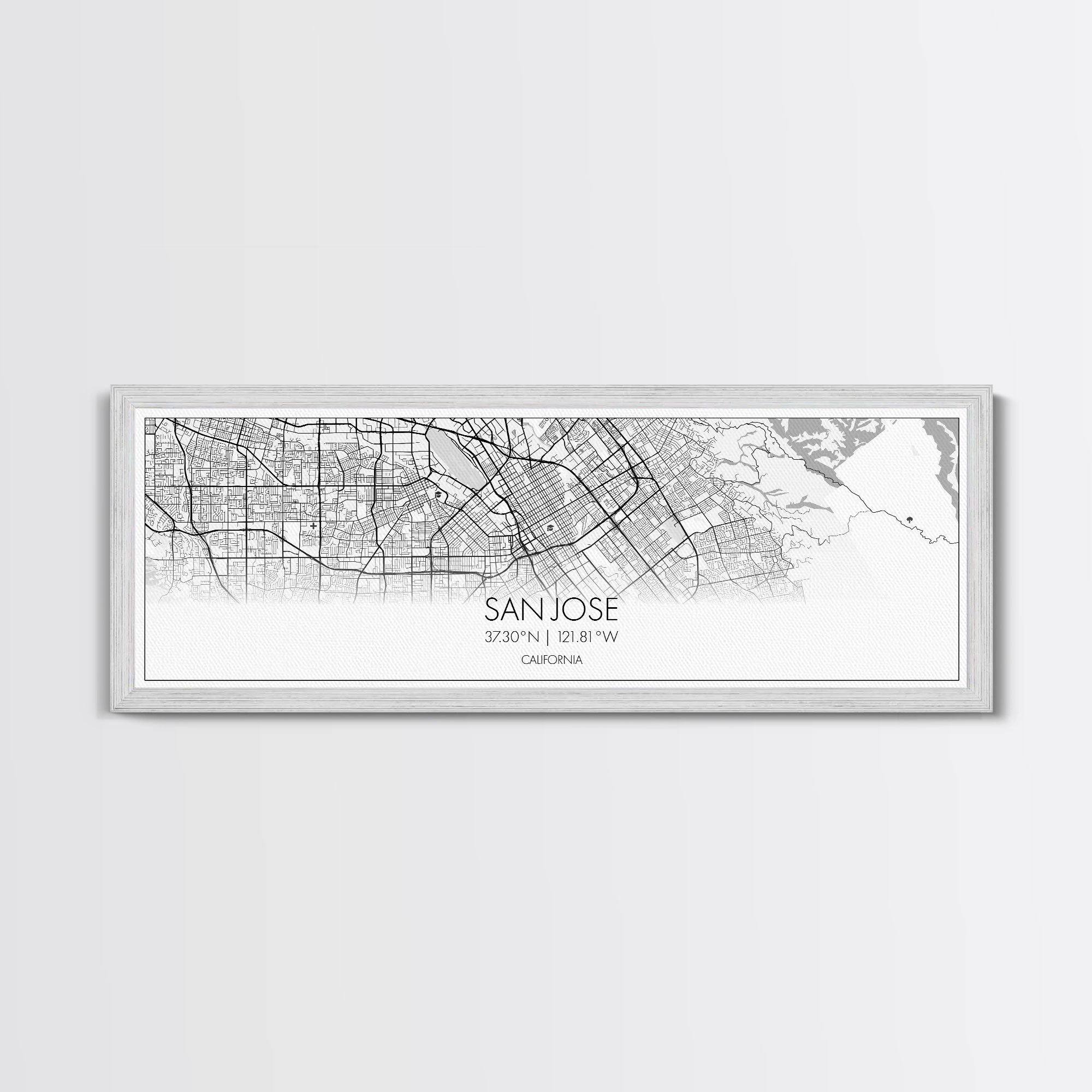 Panoramic San Jose City Map, California Art, Map Print, Minimalist Wall Art, Canvas Art, Housewarming Gift, Street Map Art, Closing Gift