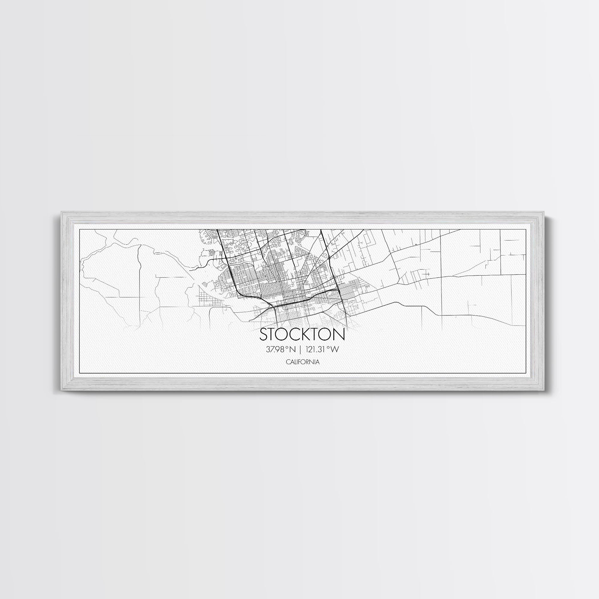 Panoramic Stockton City Map, California Art, Map Print, Minimalist Wall Art, Canvas Art, Housewarming Gift, Street Map Art, Closing Gift