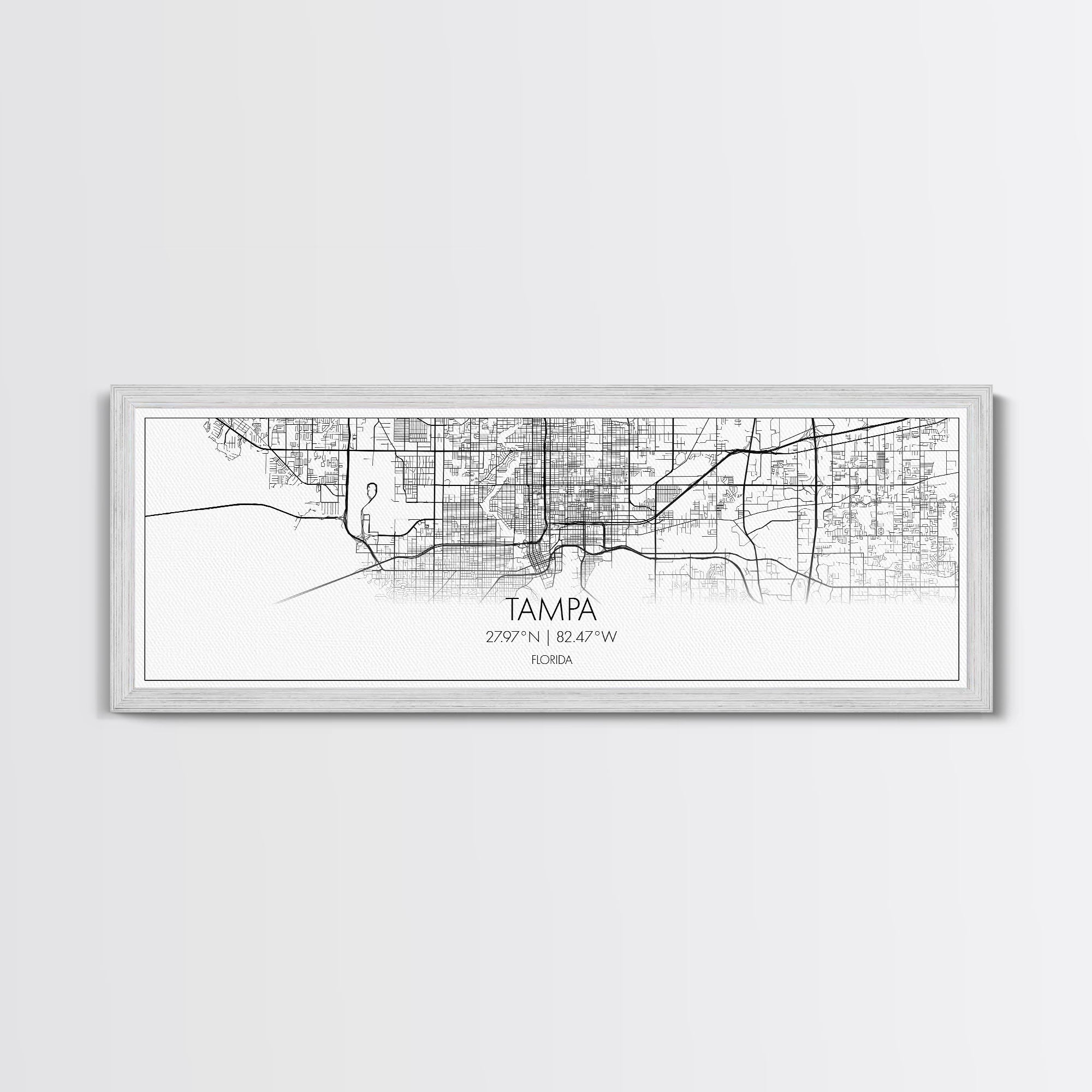 Panoramic Tampa City Map, Florida Art, Map Print, Minimalist Wall Art, Canvas Art, Housewarming Gift, Street Map Art, Closing Gift