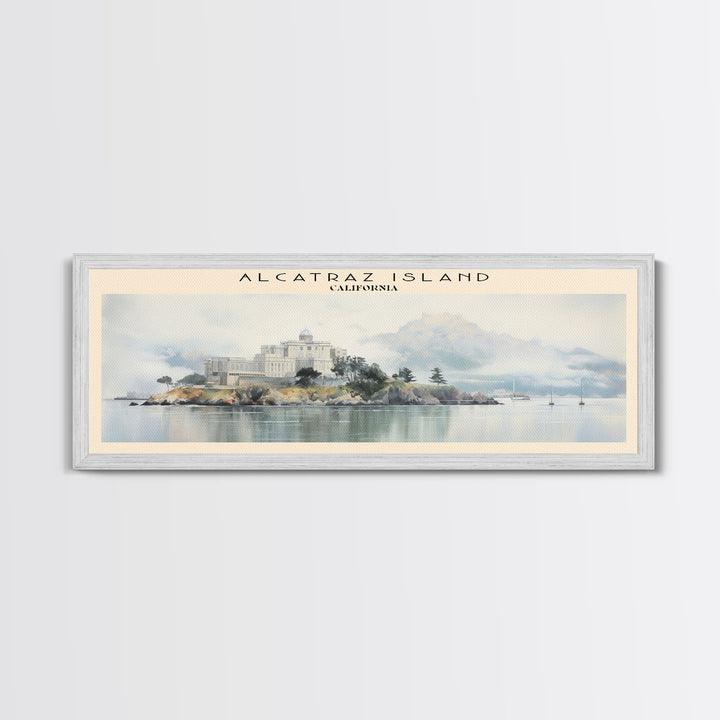 Alcatraz Island Retro Style Travel Poster - Framed Canvas Print - California Travel Decor | Vintage Style Home Decor - Travel Print - Wall Art