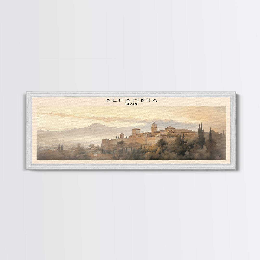 Alhambra Travel Art Framed Canvas Print, Spain Wall Decor, Home Decor, Travel Poster, Vintage Wall Art, Watercolor Painting