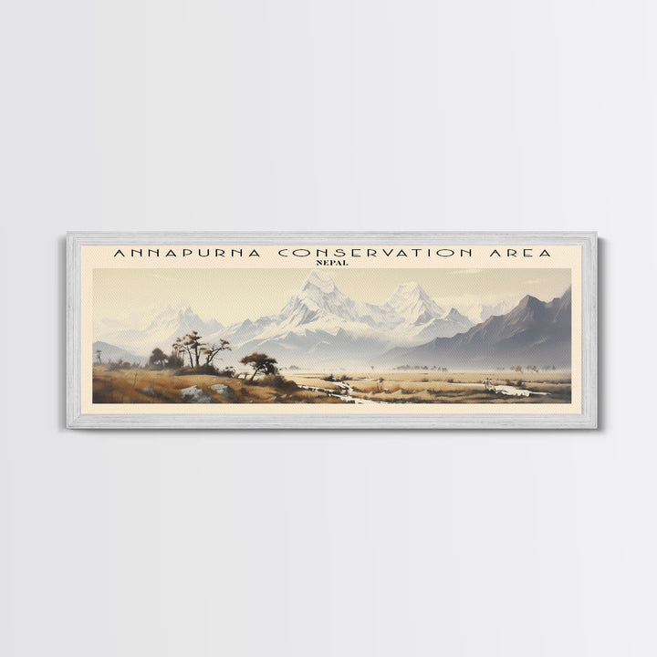 Annapurna Conservation Area Retro Travel Poster - Framed Canvas Print - Travel Decor | Vintage Style Home Decor - Travel Print - Wall Art