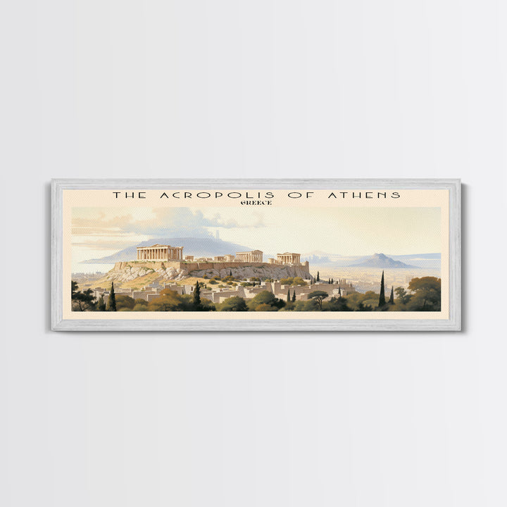 The Acropolis of Athens Retro Style Travel Poster - Framed Canvas Print - COUNTRY Travel Decor | Vintage Style Home Decor - Travel Print - Wall Art