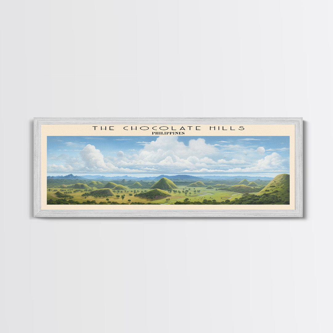 The Chocolate Hills Retro Style Travel Poster - Framed Canvas Print - COUNTRY Travel Decor | Vintage Style Home Decor - Travel Print - Wall Art