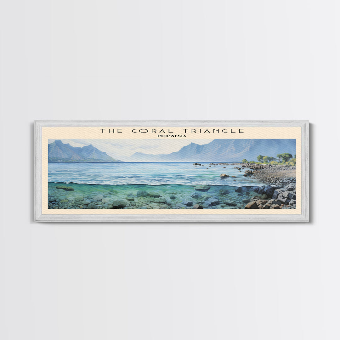 The Coral Triangle Travel Art Framed Canvas Print, COUNTRY Wall Decor, Home Decor, Travel Poster, Vintage Wall Art, Watercolor Painting