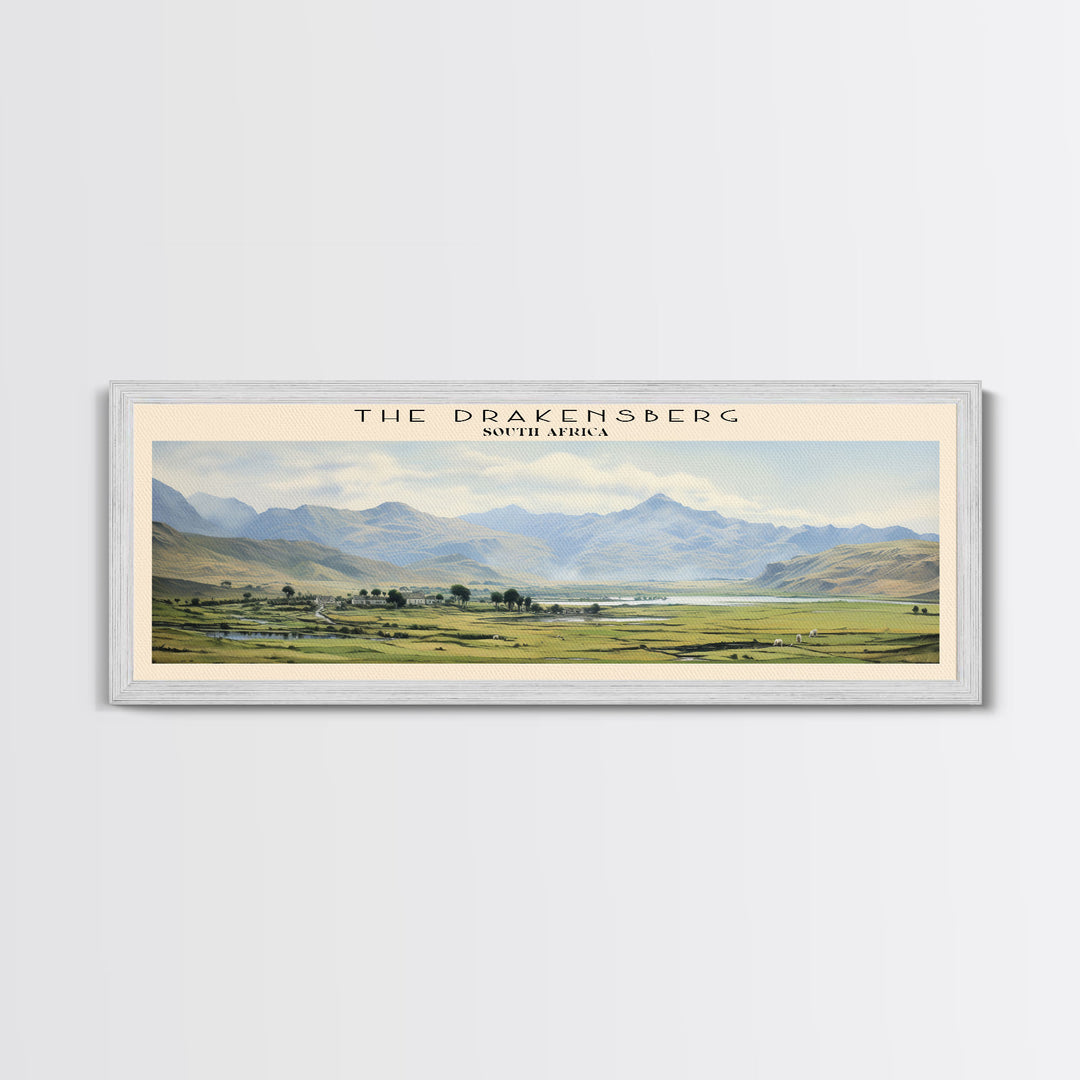 The Drakensberg Retro Style Travel Poster - Framed Canvas Print - COUNTRY Travel Decor | Vintage Style Home Decor - Travel Print - Wall Art