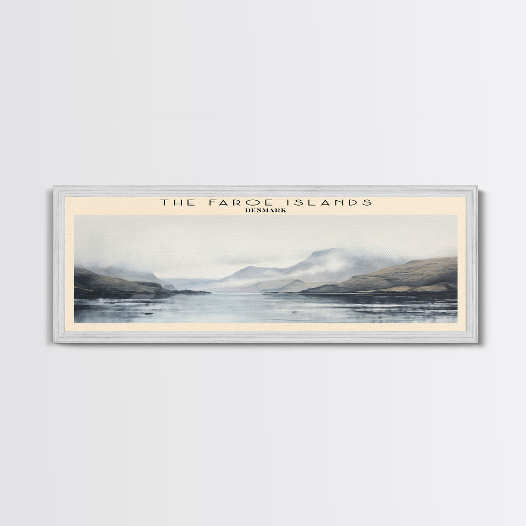 The Faroe Islands Travel Art Framed Canvas Print, COUNTRY Wall Decor, Home Decor, Travel Poster, Vintage Wall Art, Watercolor Painting