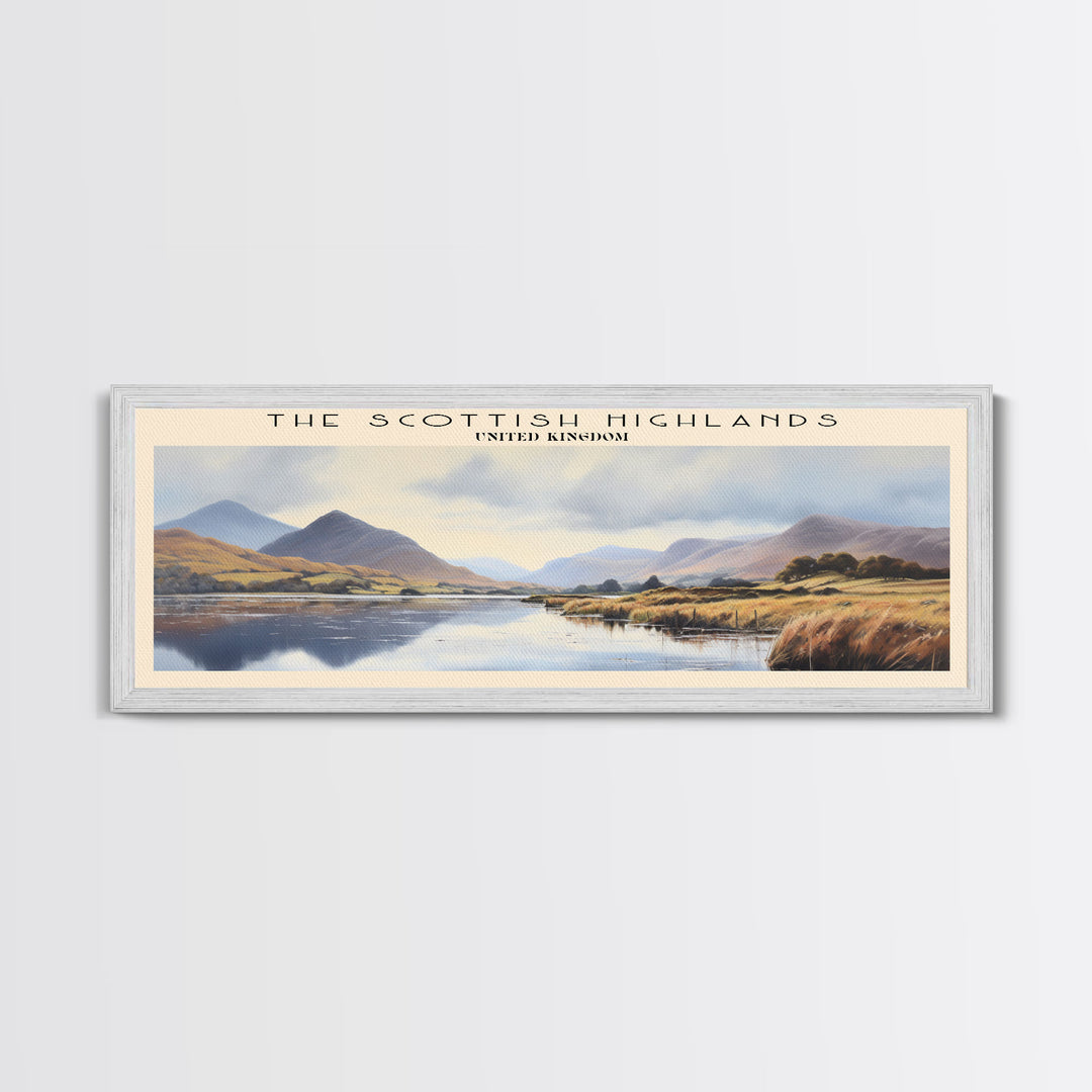 The Scottish Highlands Retro Style Travel Poster - Framed Canvas Print - COUNTRY Travel Decor | Vintage Style Home Decor - Travel Print - Wall Art