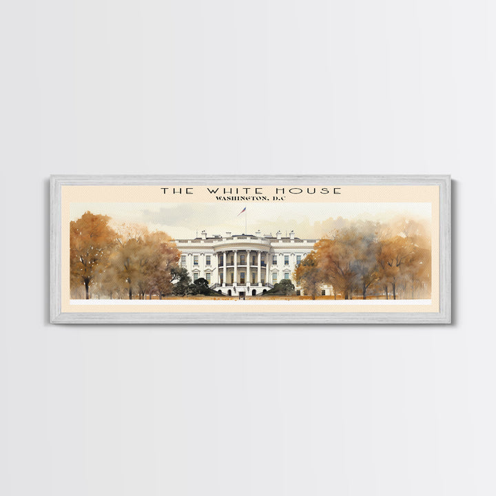 The White House Travel Art Framed Canvas Print, COUNTRY Wall Decor, Home Decor, Travel Poster, Vintage Wall Art, Watercolor Painting