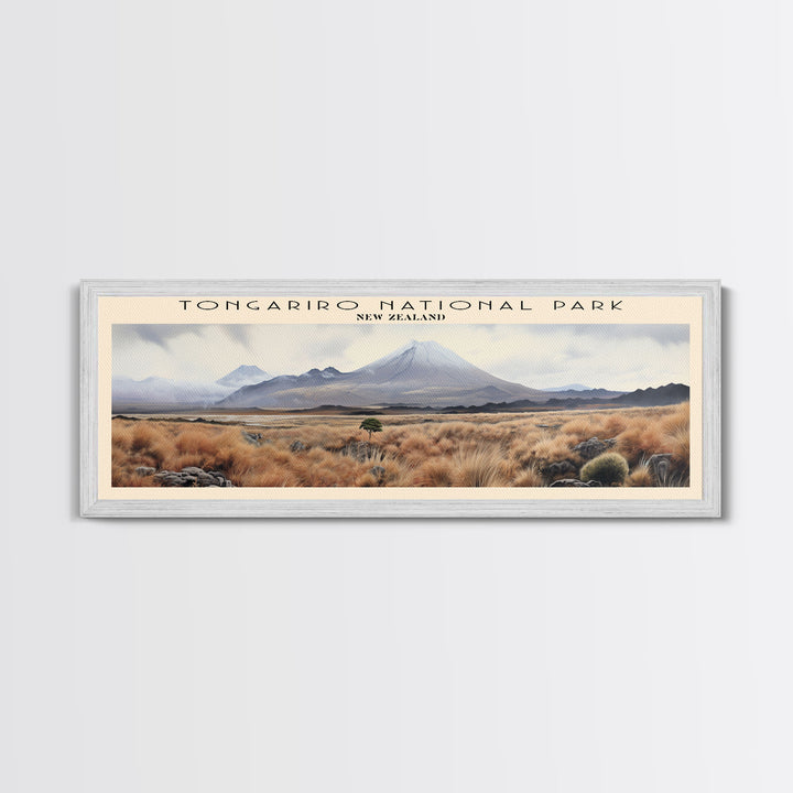 Tongariro National Park Travel Art Framed Canvas Print, COUNTRY Wall Decor, Home Decor, Travel Poster, Vintage Wall Art, Watercolor Painting