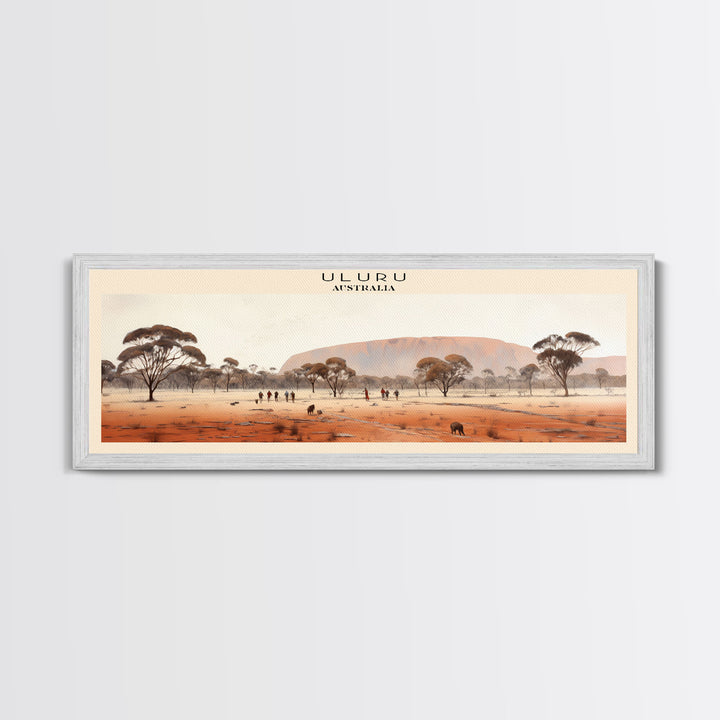 Uluru Travel Art Framed Canvas Print, COUNTRY Wall Decor, Home Decor, Travel Poster, Vintage Wall Art, Watercolor Painting