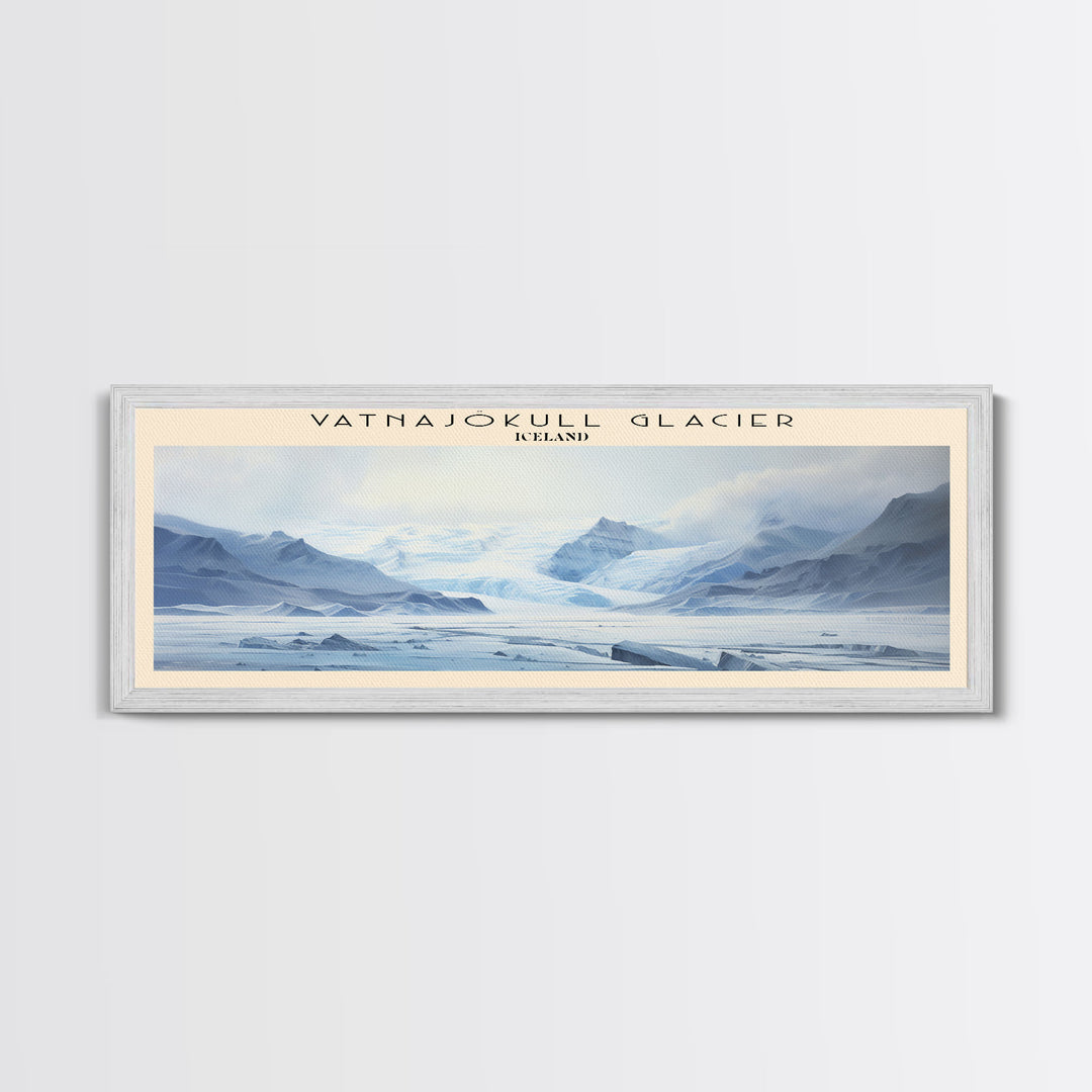 Vatnajökull Glacier Retro Style Travel Poster - Framed Canvas Print - COUNTRY Travel Decor | Vintage Style Home Decor - Travel Print - Wall Art