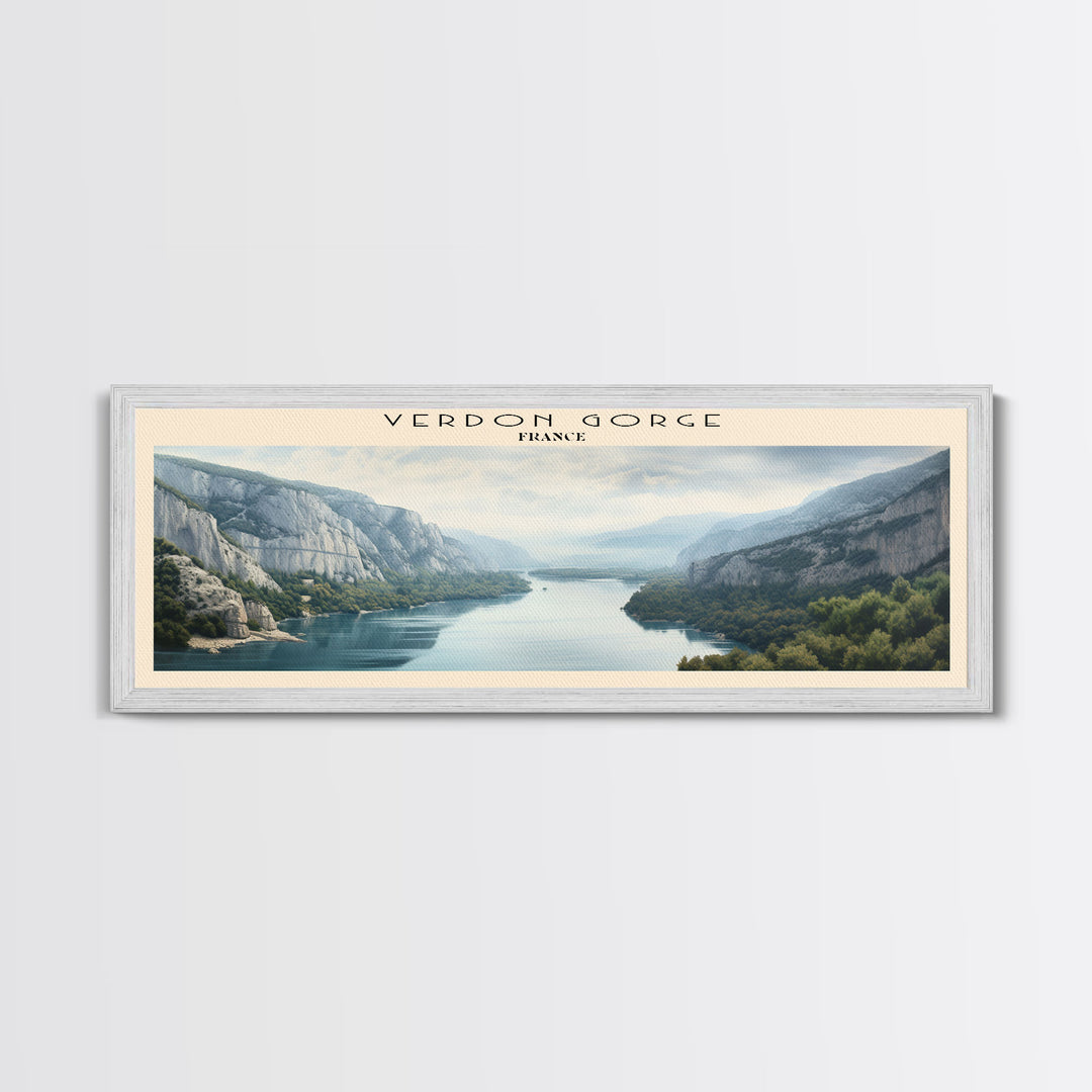 Verdon Gorge Travel Art Framed Canvas Print, COUNTRY Wall Decor, Home Decor, Travel Poster, Vintage Wall Art, Watercolor Painting