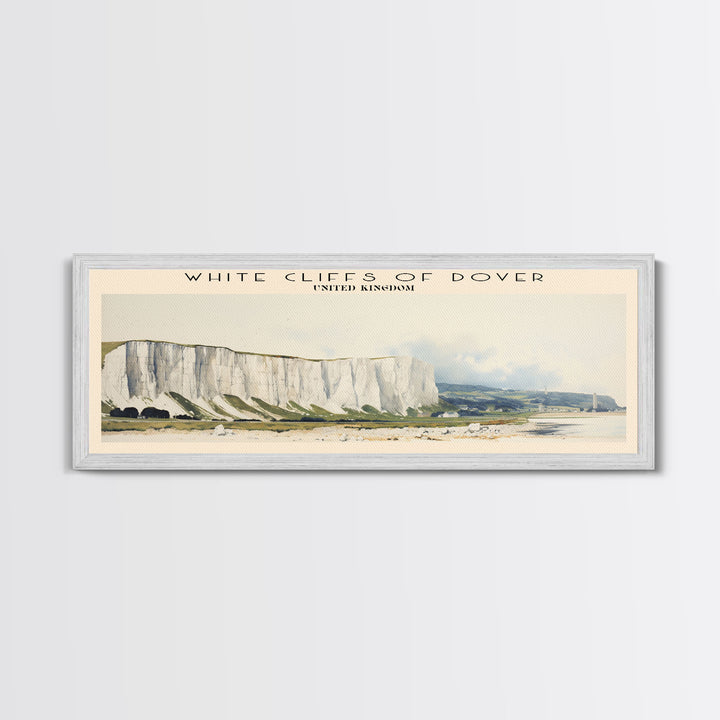 White Cliffs of Dover Travel Art Framed Canvas Print, COUNTRY Wall Decor, Home Decor, Travel Poster, Vintage Wall Art, Watercolor Painting