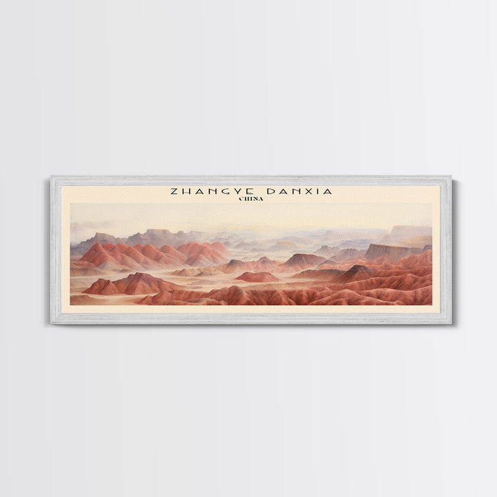 Zhangye Danxia Retro Style Travel Poster - Framed Canvas Print - COUNTRY Travel Decor | Vintage Style Home Decor - Travel Print - Wall Art