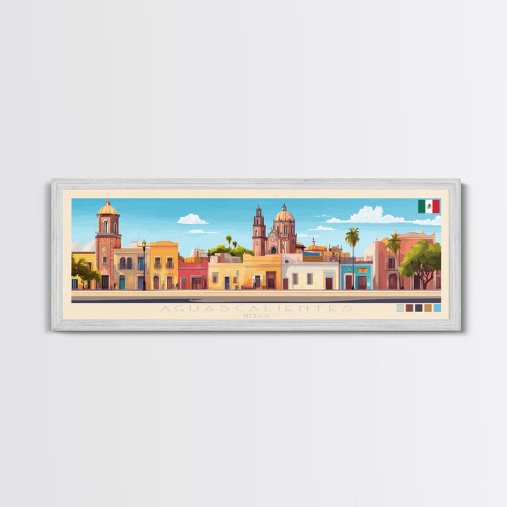 Aguascalientes, Mexico Panoramic Travel Poster Canvas Print, Aguascalientes, Mexico Painting, Mexico Art, Aguascalientes Travel Art, Guest Room Painting