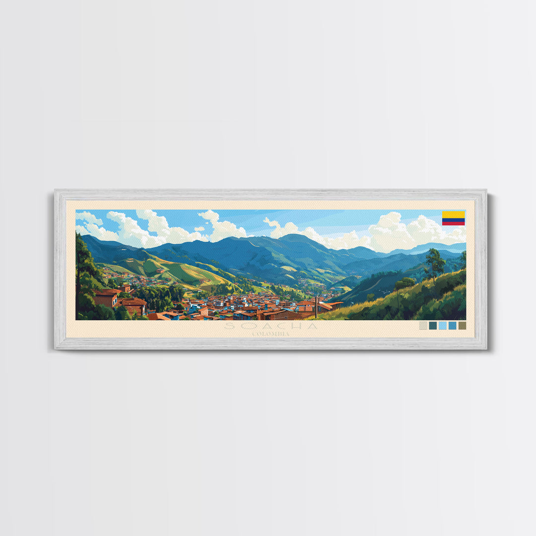 Soacha, Colombia Panoramic Travel Poster Canvas Print, Soacha, Colombia Painting, Colombia Art, Soacha Travel Art, Guest Room Painting