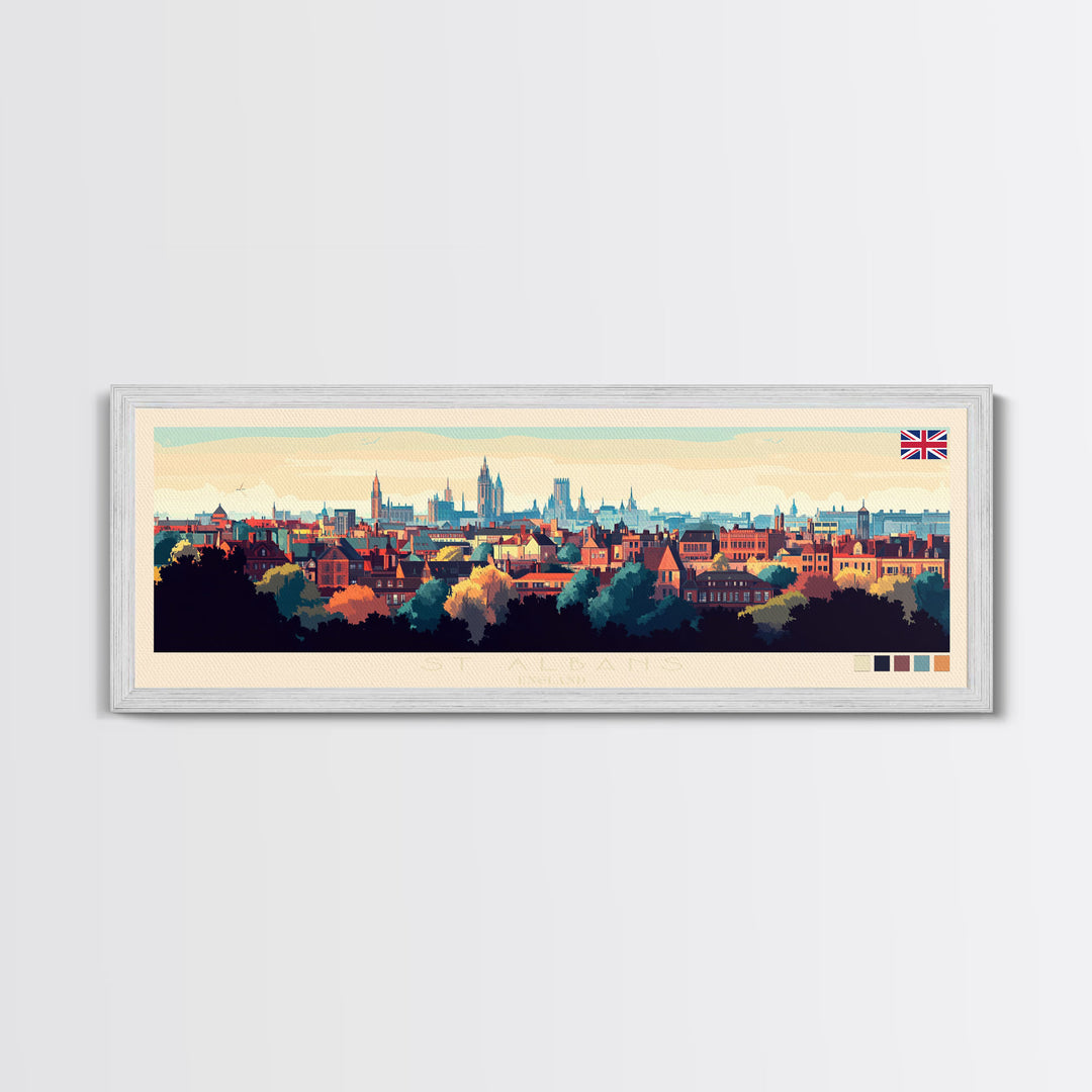 St Albans, England Travel Poster Panoramic Canvas Print, St Albans, England Painting, England Art, St Albans Travel Art, Guest Room Painting