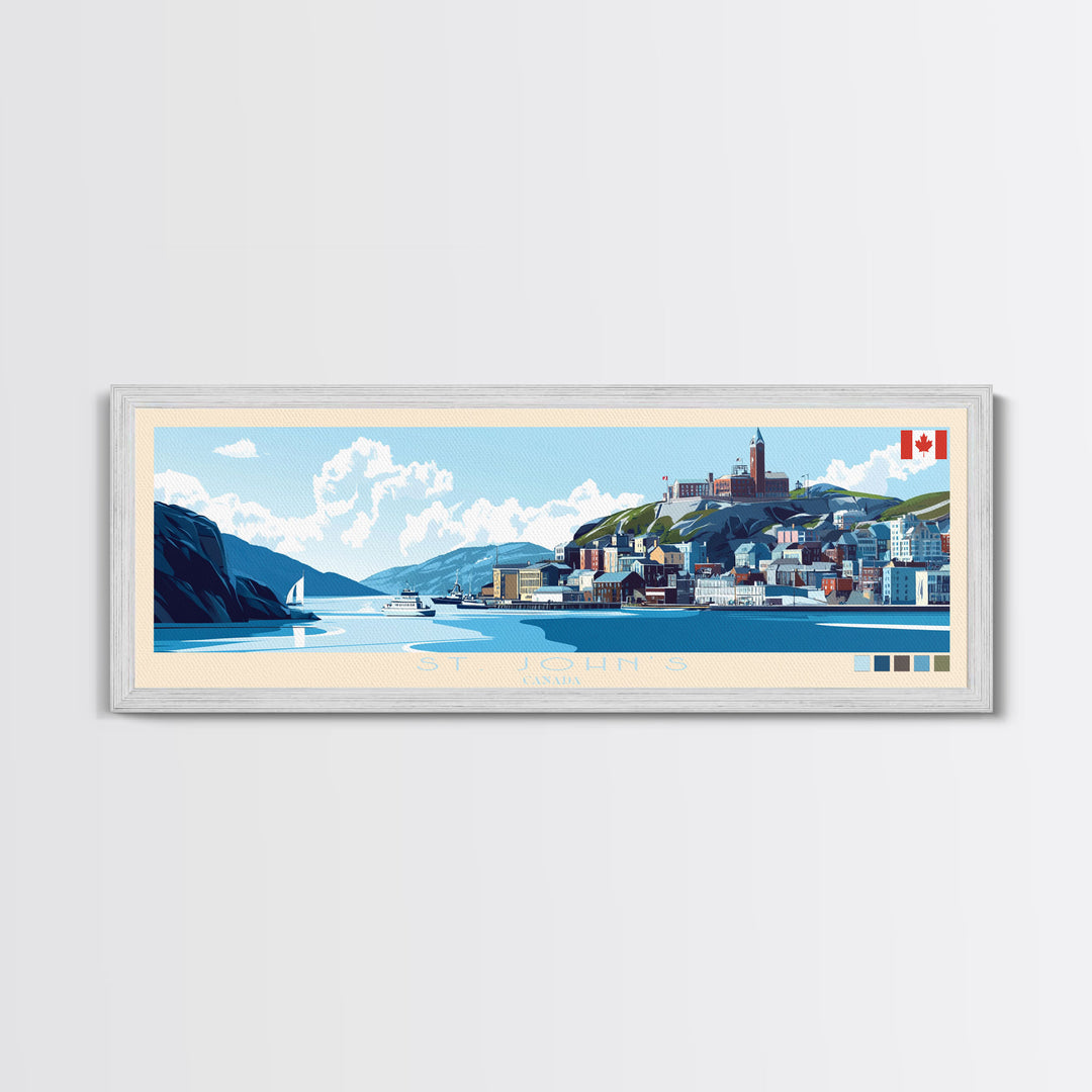 St. John's, Canada Travel Poster Panoramic Canvas Print, St. John's, Canada Painting, Canada Art, St. John's Travel Art, Guest Room Painting